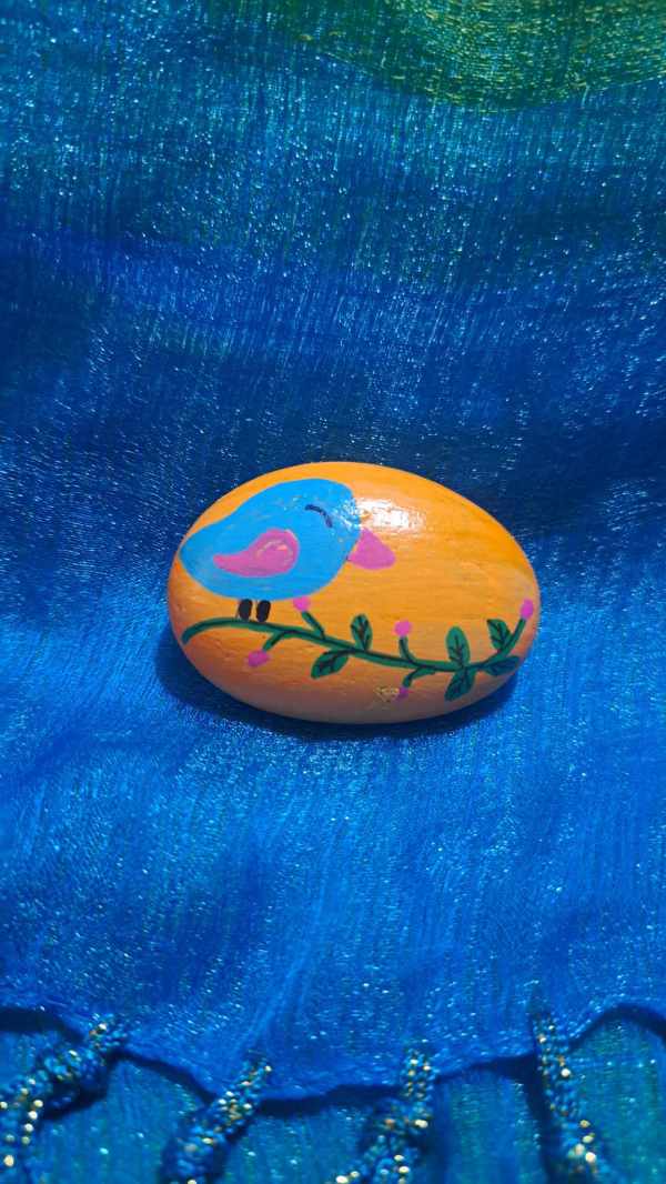 Painted Rock Blue Bird Out On A Limb by Perry Art Productions "Finding The Beauty"