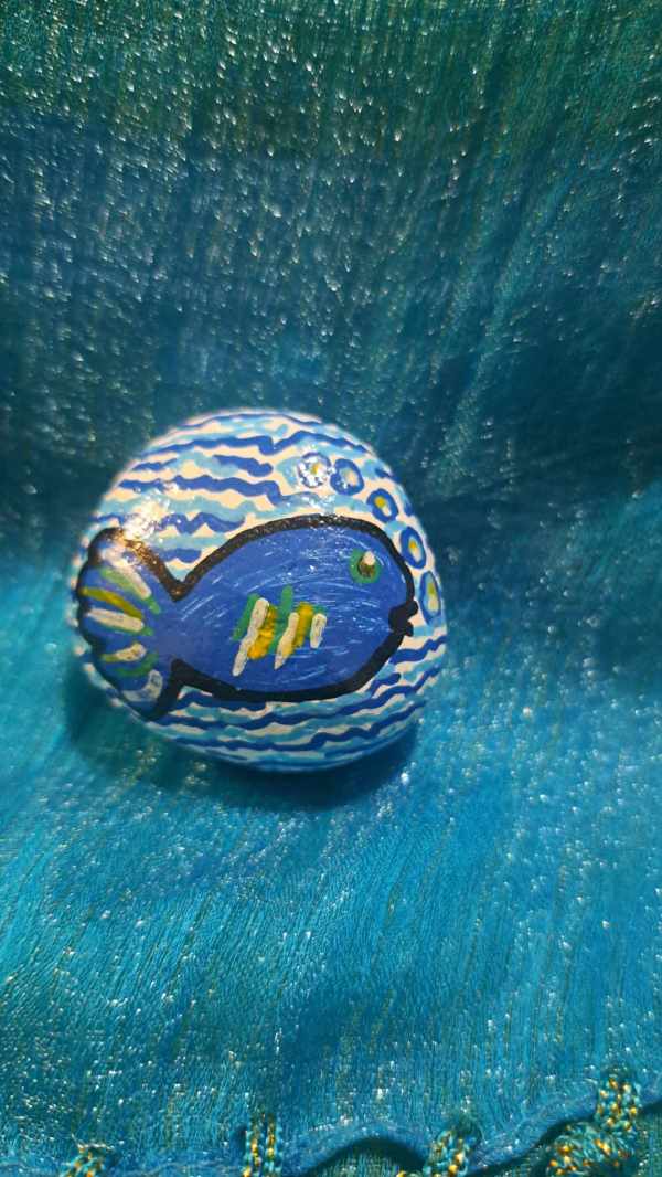 Painted Rock Blue Fish in Waves by Perry Art Productions "Finding The Beauty"
