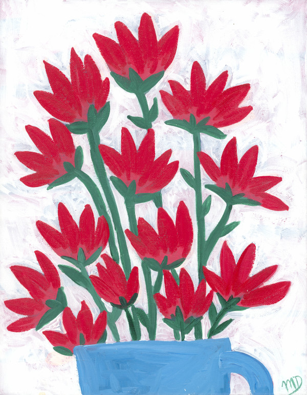 Red Flowers in Blue Vase