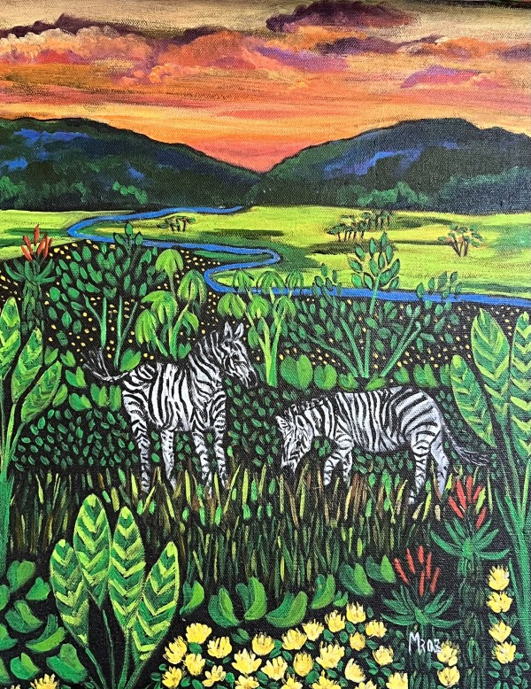 The Zebras' Sunset by Sharon Mroz 