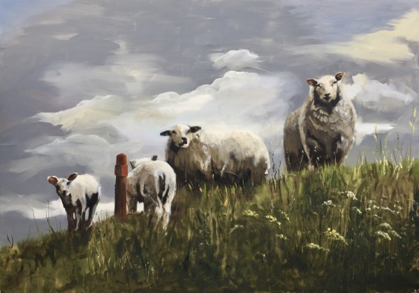 Sheep on the dyke by Philine van der Vegte