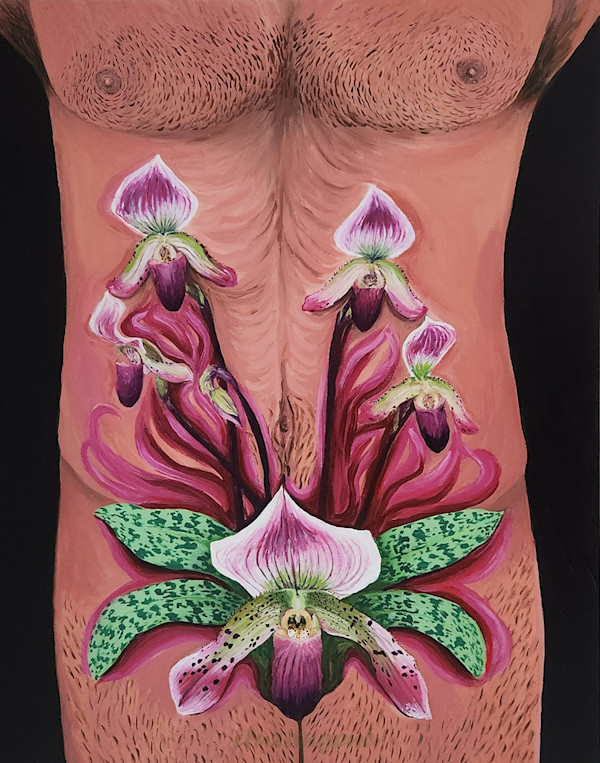 Male Nude with Paphiopedilum Orchid by Gene Rotter, Image 1.