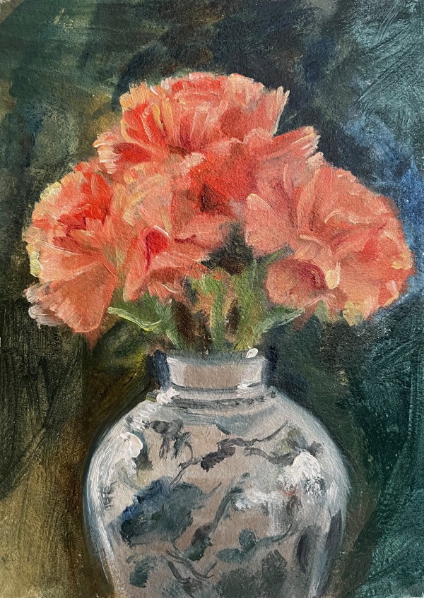 Blue Vase Carnations (Day 29) by Mary Bryson