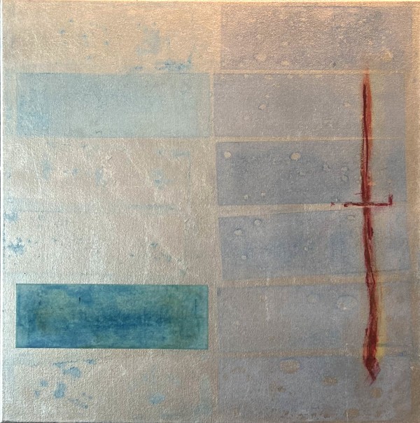 SILVER, BLUE RECTANGLES & RED LINE by Maria Cerro