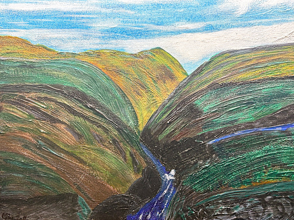 Meandering River through the hills by Glynell Art