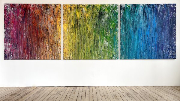 Raining Rainbows:  Primary Colors and Beyond Triptych by Lisa Marie Studio