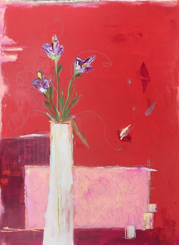 Irises on Red by Jill Krasner