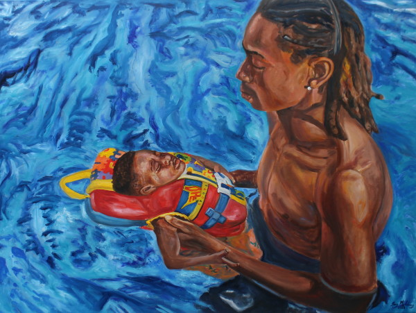 Jelani and Keni in the Pool by Jay Golding