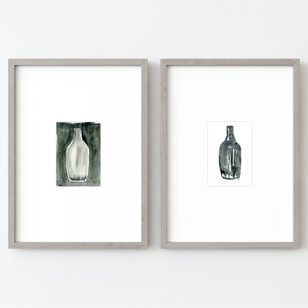 Still Life Duet of Contemporary Black and White Wine Bottles by JJ Hogan
