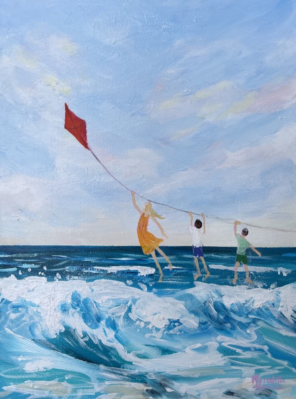 Beach Day Kite Flying by Meredith Howse Art