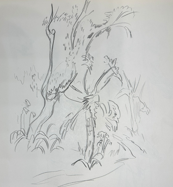 "Sketch of a Philodendron and a Tree" named by CLL by Fred Shane, Image 1.