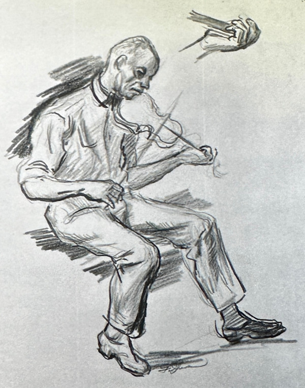 "Missouri Musicians, Sketch of the Fiddler", named by CLL by Fred Shane, Image 1.