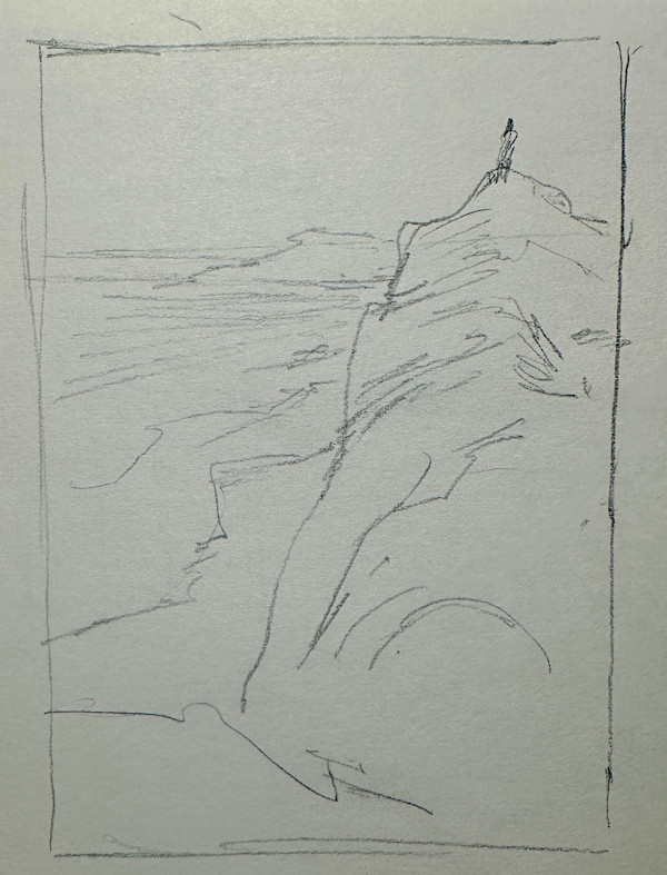 "Overlooking the Pacific, Man on Cliff - sketch" named by CLL by Fred Shane, Image 1.