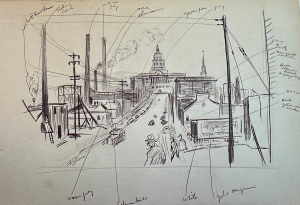 "Jefferson City, View from the Front" sketch for painting, named by CLL by Fred Shane, Image 1.