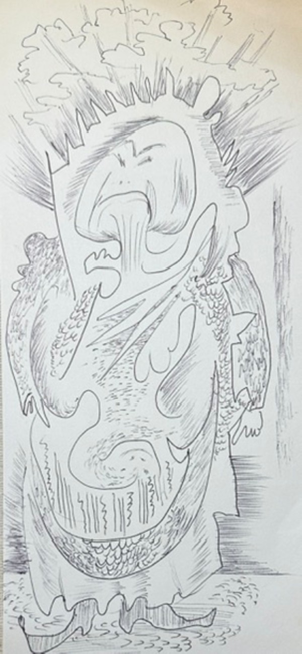 "Angry Man: Automatic Drawing on a Museum Brochure" named by CLL by Fred Shane, Image 1.