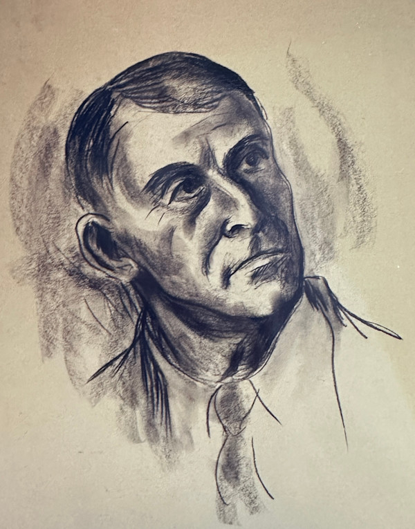 "Portrait: Man Gazing to His Left with a Tie and a Right Part, Drawing" named by CLL by Fred Shane, Image 1.