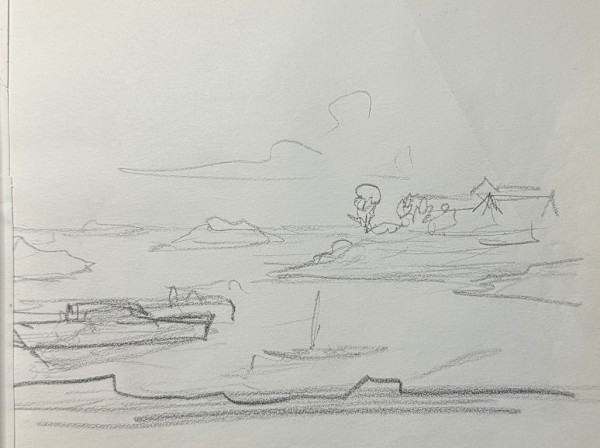 "Coast with a Boat, Rough Sketch" named by CLL by Fred Shane, Image 1.