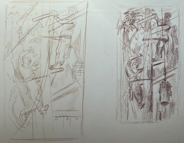 "Installing the Power Line, Sketch 2 and 3" named by CLL by Fred Shane, Image 1.