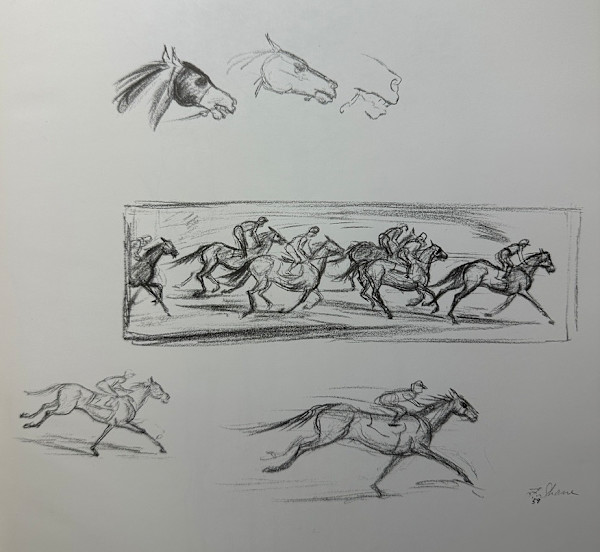 "Past the Finish Line" sketch for painting aka "Horse Race: Five Horses" named by CLL by Fred Shane, Image 1.