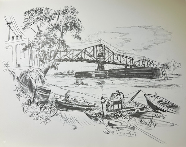 "Old Bridge at Boonville" Study for Casein Painting. by Fred Shane, Image 1.