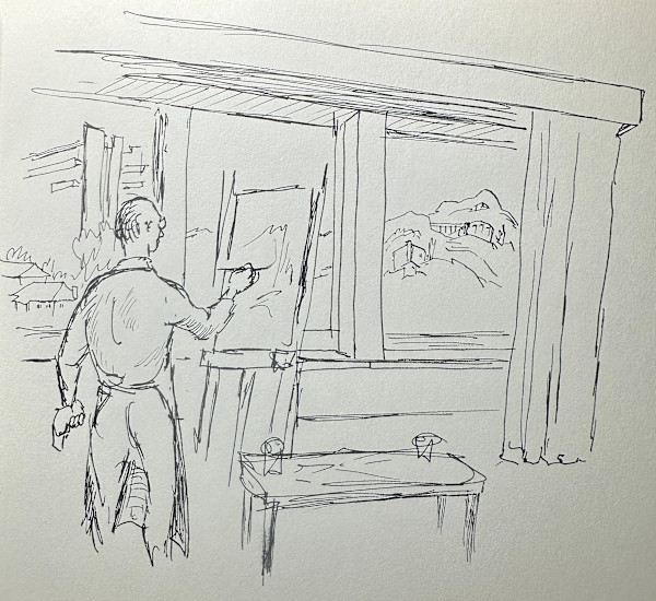 "Self Portrait: Sketching out the Window in Vence at the Villa le Malvan, Southern France" named by CLL by Fred Shane, Image 1.