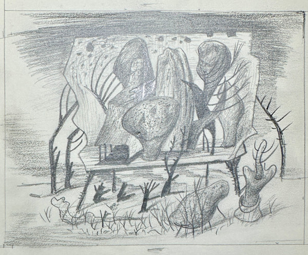 "Two Heads are Better than One" aka "Surreal Heads on a Platform" Sketch - named by CLL by Fred Shane, Image 1.