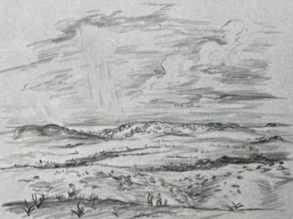 "Storm over the Mesa", pencil sketch, named by CLL by Fred Shane, Image 1.
