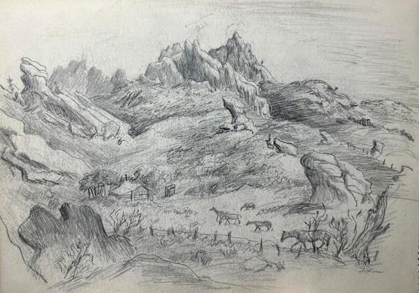 "Mountain with Rocky Crags, House and Horses" named by CLL by Fred Shane, Image 1.