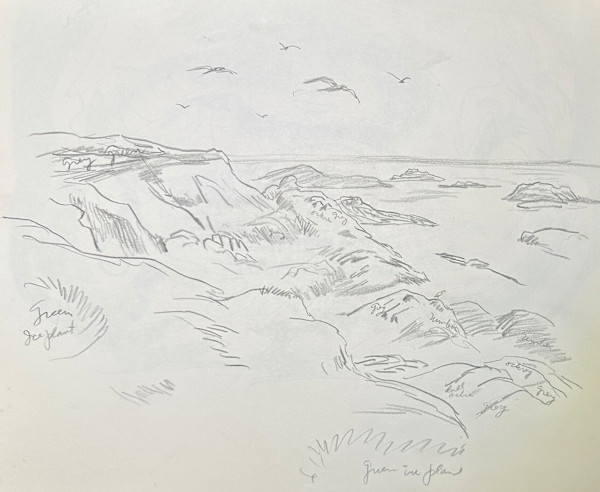 FS_Looking South from Pebble Beach with a Sleeping Man, Sketch 6, named by CLL by Fred Shane, Image 1.