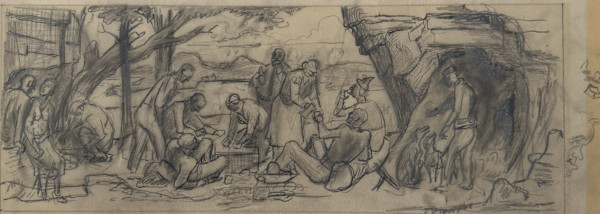"Picnic: Lake of the Ozarks, Eldon Post Office Mural" Preliminary Design Sketch by Fred Shane, Image 1.