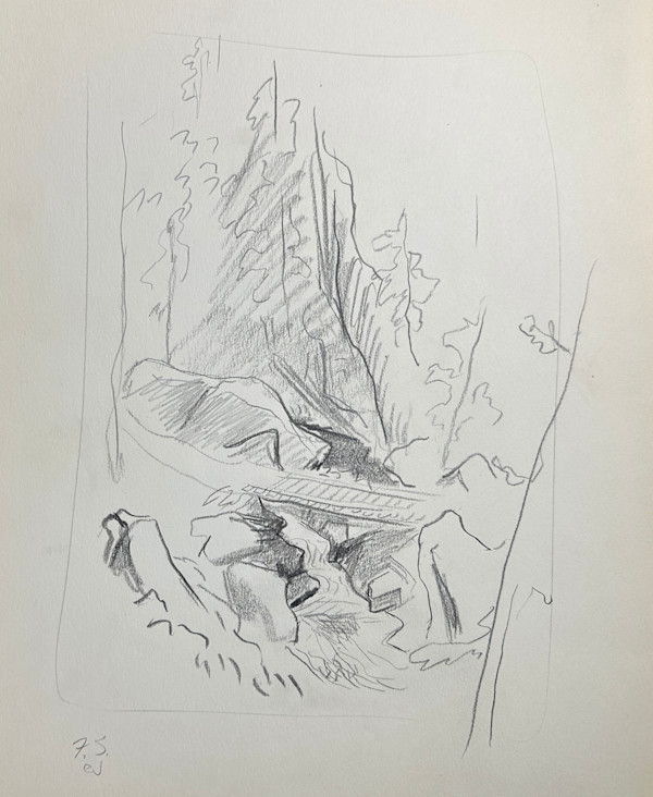 "River Gorge with a Bridge, Rough Sketch" named by CLL by Fred Shane, Image 1.