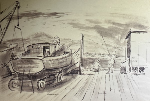 "Boat on Santa Barbara Pier Sketch" named by CLL by Fred Shane, Image 1.