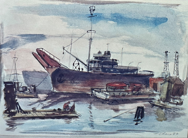 "Freight Ship at Dock" named by CLL by Fred Shane, Image 1.
