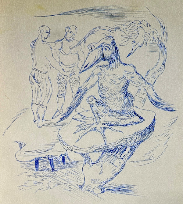"Bird Creature on a Platform on a Hand" named by CLL by Fred Shane, Image 1.