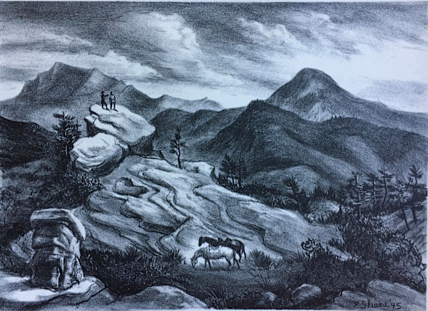 "Colorado Vista" aka "Men and Horses on Rocky Plateau" named by CLL by Fred Shane, Image 1.