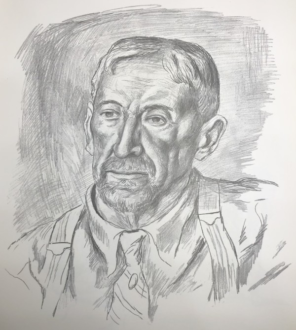 "Portrait: Man with Yellow Suspenders, Sketch" named by CLL by Fred Shane, Image 1.