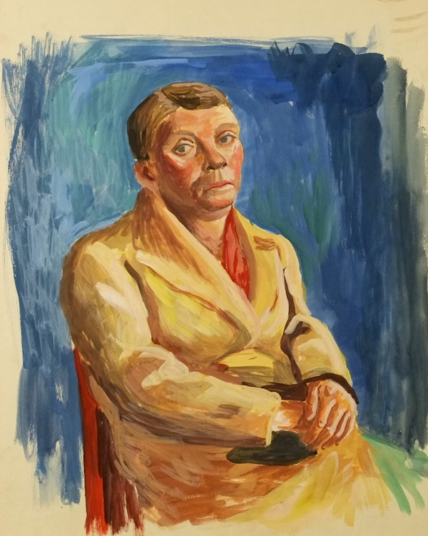 "Portrait: Seated Woman w/ Coat & Red Scarf" named by CLL by Fred Shane, Image 1.
