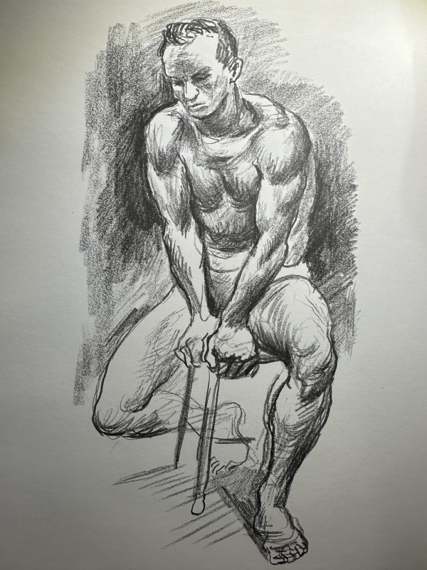 "Figure Drawing: Male Nude, Seated with Hands on Stool" named by CLL by Fred Shane