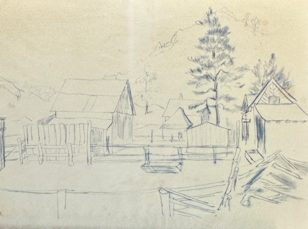 "Farm with Houses, Fences and a Large Pine Tree" named by CLL by Fred Shane, Image 1.