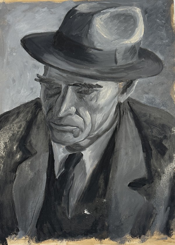 "Portrait Value Study: Man in a Hat and Trench Coat" named by CLL by Fred Shane, Image 1.