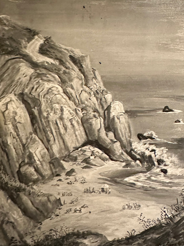 “Rocky California Beach Cliffs with Distant People and Horses” named by CLL by Fred Shane, Image 1.