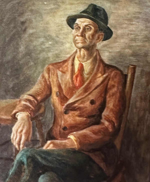"Portrait of a Seated Man with a Double Breasted Suit and Hat" named by CLL by Fred Shane, Image 1.