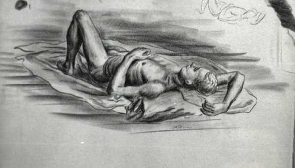 "Figure Drawing: Male Lying Down, Receding View: named by CLL by Fred Shane, Image 1.