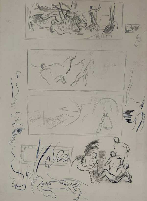 "Picnic, Lake of the Ozarks, Eldon Post Office Mural" Two-Sided Drawing Study, Verso by Fred Shane, Image 1.
