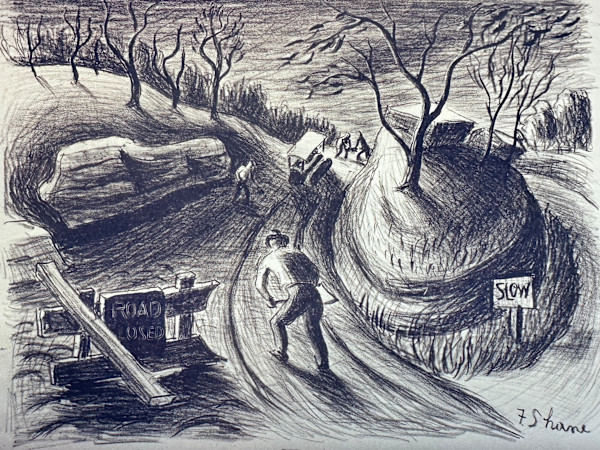 "Road Work" Drawing, named by CLL by Fred Shane, Image 1.