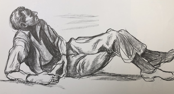 "Picnic, Lake of the Ozarks, Mural at Eldon PO, MO: Reclining Man Sketch". by Fred Shane, Image 1.