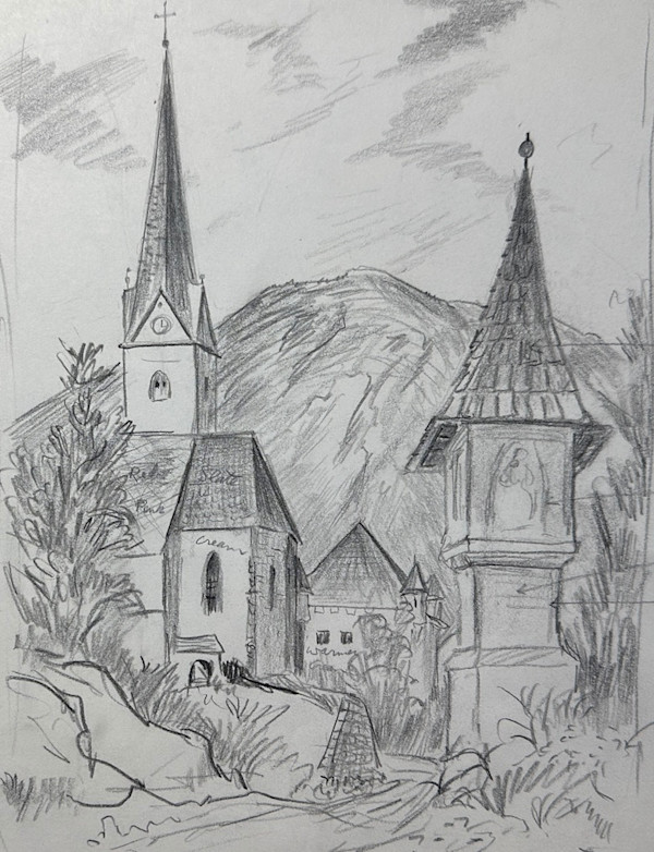 "St. Stefan im Gailtal, Austria" sketch for painting by Fred Shane, Image 2.