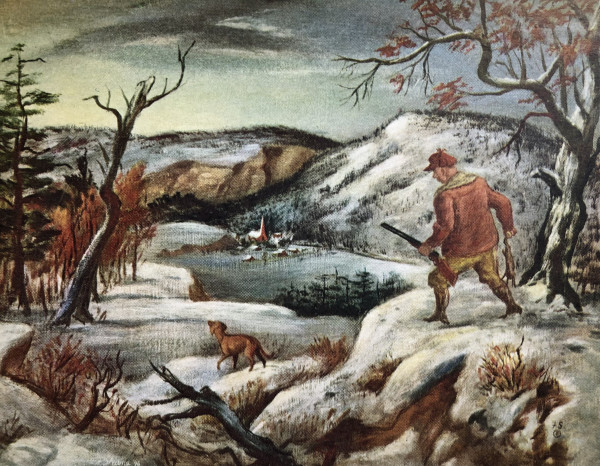 "Winter Landscape: Hunting Scene: Return from the Hunt (with Village)" named by CLL by Fred Shane