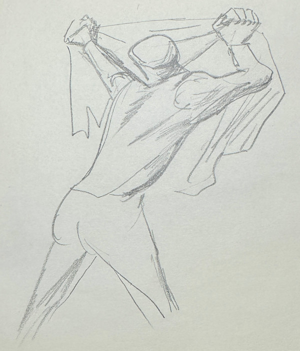 "Figure Sketch, Man Stretching a Sheet" named by CLL by Fred Shane, Image 1.