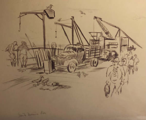 "Santa Monica Pier - Clark's" sketch, named by CLL by Fred Shane, Image 1.
